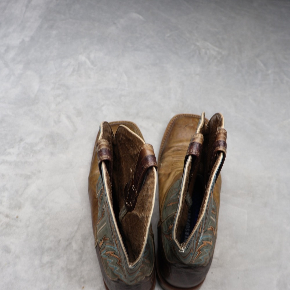 Ariat Mens 12D Western Boots Brown Arena Rebound Leather Teal Stitch Square Toe - Picture 8 of 14